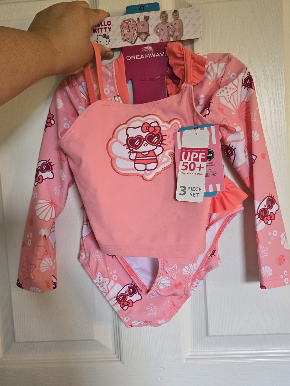 Hello Kitty Pink 3-Piece Girls UPF 50+ Swim Set Size 4T (Toddler) Brand New